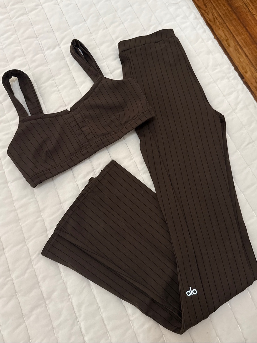 ALO Yoga Brown Pinstripe Matching Set
